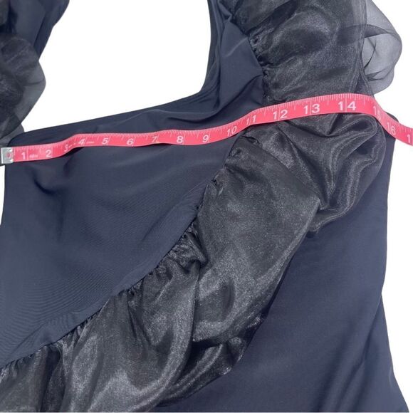 One Shoulder Black Ruffle Trim One Piece Swimsuit - Picture 6 of 10